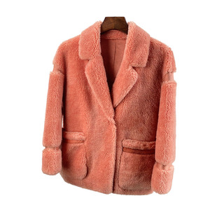 秋冬季新款西装领100%羊毛皮草外套女洋气羊剪绒大衣短款小个子特