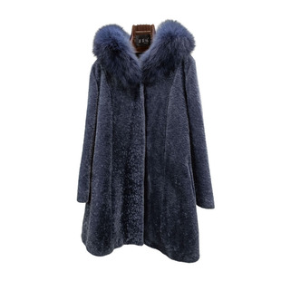 100羊毛羊剪绒大衣女中长款狐狸毛连帽复合皮毛一体皮草外套修身