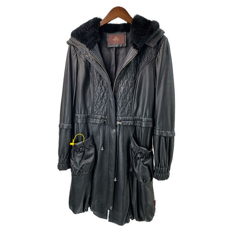 冬真皮绵羊皮女中长款保暖皮衣