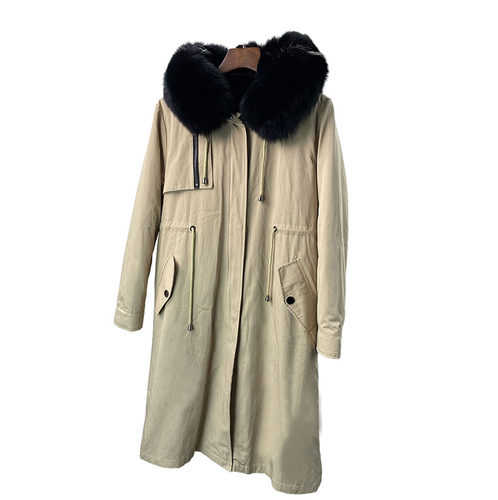 新款兔毛内胆派克服女连帽皮草