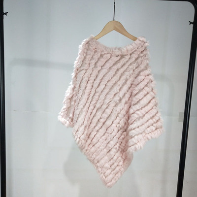 兔毛编织斗篷皮草菱形套头披肩