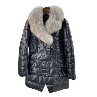 外套 冬季 狐狸毛领皮草修身 海宁绵羊皮真皮羽绒服女中长款 V38 新款