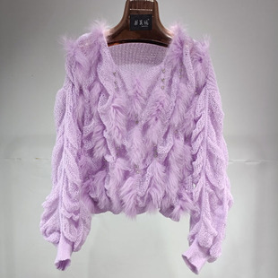 春重工钉珠小仙女韩版高级感拼接狐狸毛减龄时尚毛衣针织套头衫秋