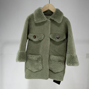男女童皮毛一体外套2024秋冬装新款羊羔绒加厚儿童洋气羊剪绒大衣