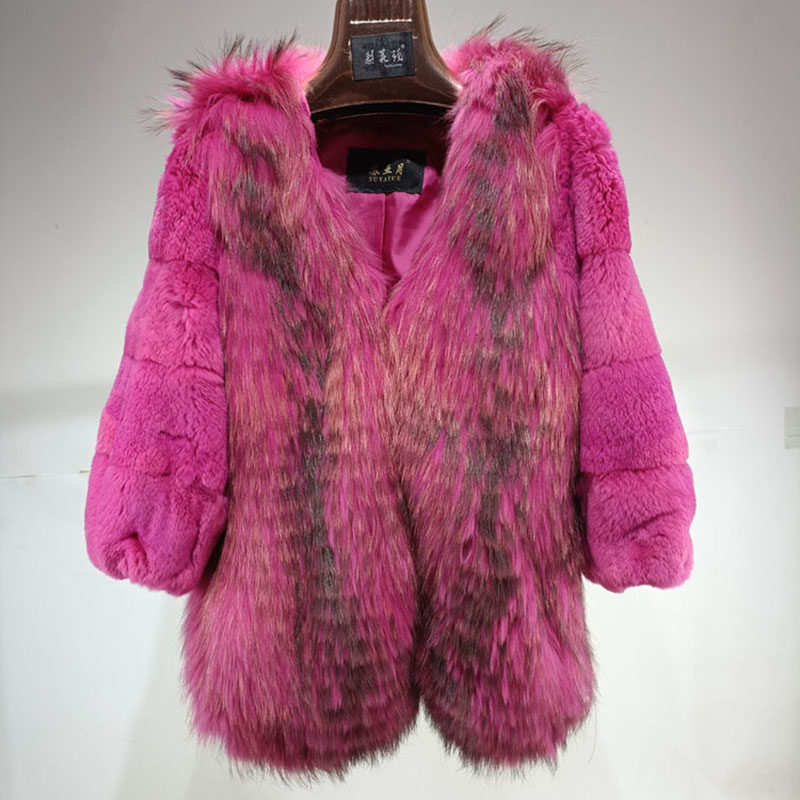 貉子毛车条獭兔毛中长款皮草外套