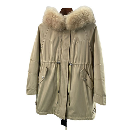 新款派克服女中长款獭兔绒内胆狐狸毛领韩版皮草外套女年轻款 k51