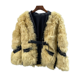 进口西班牙托斯卡纳羊皮毛一体女皮草外套 短款时尚真皮毛 特 p92