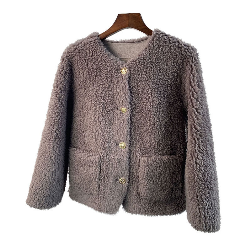 韩版圆领宽松短款羊羔毛皮毛一体大衣羊剪绒皮草外套女2025冬特价