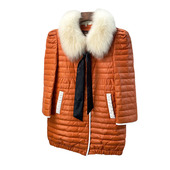 外套女 狐狸毛领皮草外套真皮绵羊皮白鸭绒羽绒皮衣中长款 修身 V97