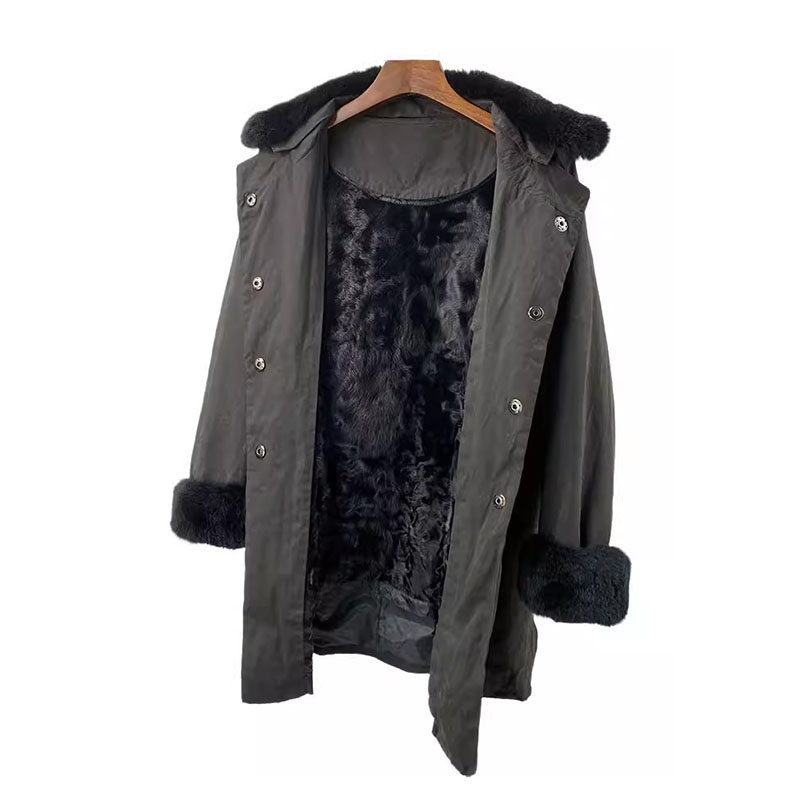 派克服女冬新獭兔毛领羊羔毛内胆