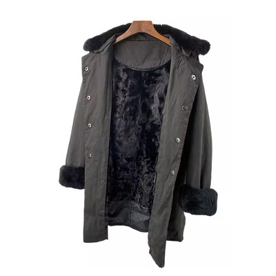 派克服女冬新獭兔毛领羊羔毛内胆