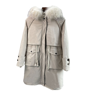 秋冬貉子毛领皮草外套整皮獭兔毛中长款女派克服皮毛一体连帽 k61