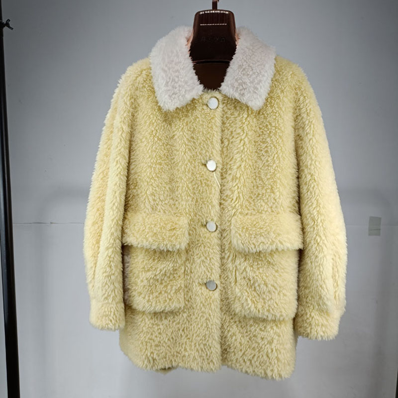 颗粒羊毛羊剪绒中长款皮草外套女