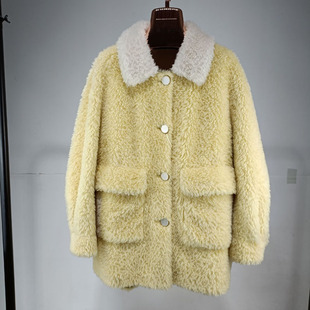 微瑕疵处理 气质皮草外套宽松特清 艾美丽颗粒羊剪绒大衣女中长款
