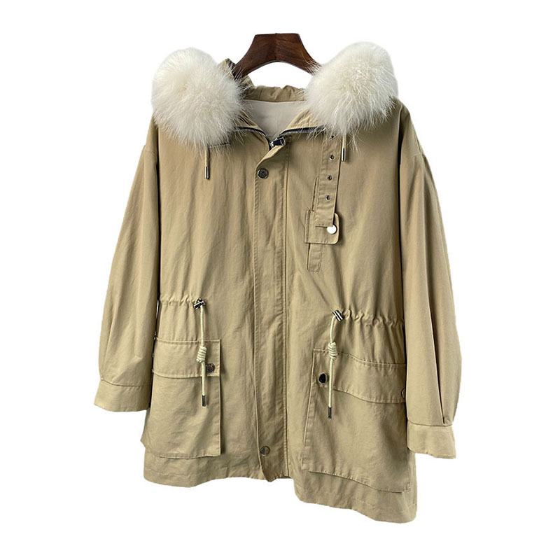 女装秋冬宽松连帽貉子毛领整皮獭兔毛内胆派克服皮草外套特价 k57