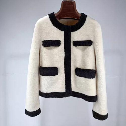 全羊毛羊剪绒短款小香风皮草外套