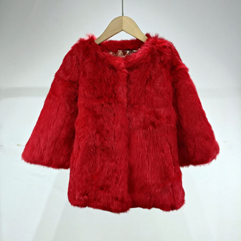 圆领真兔毛皮草外套女童中长款