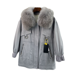 狐狸毛领皮草外套整皮獭兔毛内胆中长款女装可拆卸派克服特价 k23