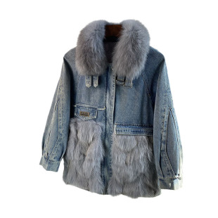 牛仔狐狸毛皮草外套女短款海宁2025冬新款年轻时尚鸭绒羽绒服爆款