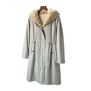 冬中长獭兔毛内胆尼克服可拆卸整水貂派克服女大衣皮草外套特K308