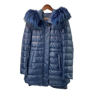 海宁真羊皮羽绒服貉子大毛领连帽冬季中长款韩版时尚外套修身 V61