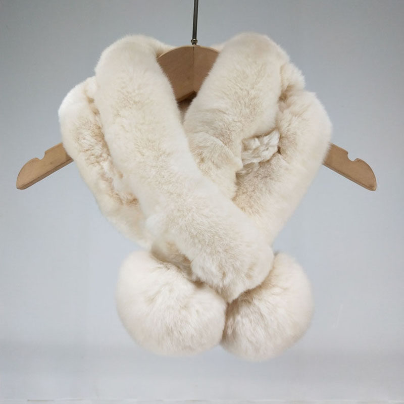 日韩版百搭双球皮草围巾女士整皮獭兔毛围脖秋冬季保暖加厚款脖套