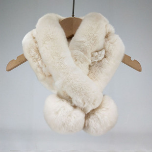 日韩版百搭双球皮草围巾女士整皮獭兔毛围脖秋冬季保暖加厚款脖套