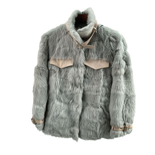 毛毛大衣 外套女机车款 p84 拼托斯卡纳皮毛一体真毛皮草冬季 新款