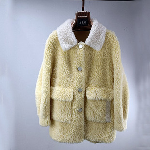 瑕疵处理！100%羊毛羊剪绒皮草外套复合皮毛一体外套连帽大衣宽松