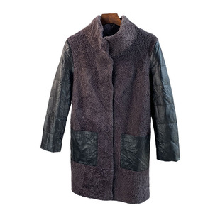 瑕疵处理 立领绵羊皮大衣 原皮原毛羊毛皮毛一体皮草外套女中长款