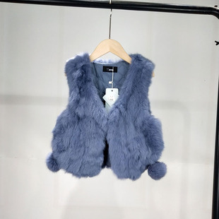 潮 时尚 儿童宝宝男女童毛毛马甲兔毛皮草外出背心外套秋冬新款 韩版