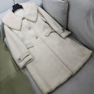 毛线大衣大码 皮草外套宽松廓版 100%羊毛羊剪绒中长款 微瑕疵处理