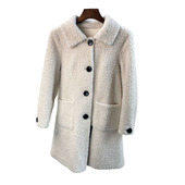 羊剪绒大衣女新款 特 中长款 冬季 翻领海宁复合皮毛一体皮草外套修身