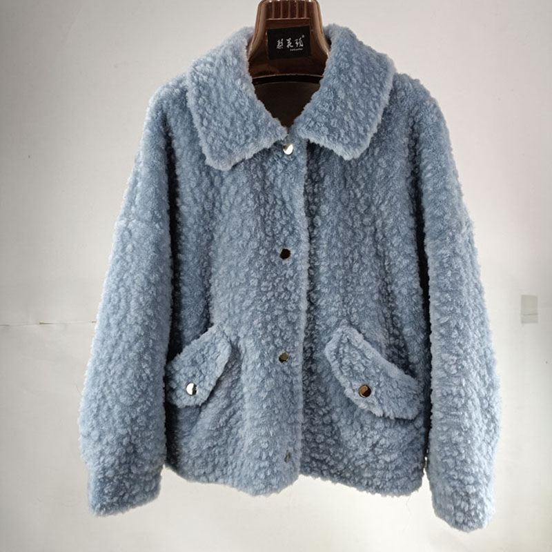 100%羊毛羊剪绒短宽松皮草外套