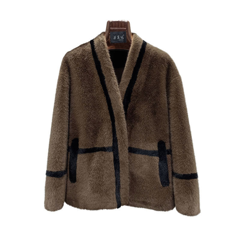 金貂绒环保皮草女2025秋冬新款仿貂皮大衣vV领毛毛绒外套时尚加厚