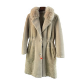 皮草外套狐狸毛领过膝西装 海宁羊毛羊剪绒中长款 女装 领收腰大衣特