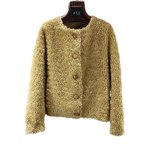 100%羊毛羊剪绒短款皮草外套