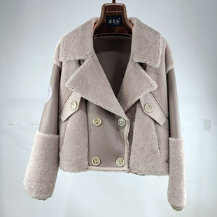 皮草潮特价 冬新款 进口美利奴皮毛一体外套女西服领真皮羊羔毛短款