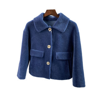 秋冬新款方领纯羊毛短款外套保暖羊剪绒温婉复合皮毛一体海宁气质