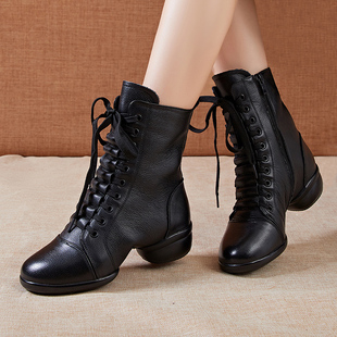 妈妈鞋2025秋冬季舞蹈鞋真皮跳舞鞋女士广场舞时尚外穿水兵舞蹈靴