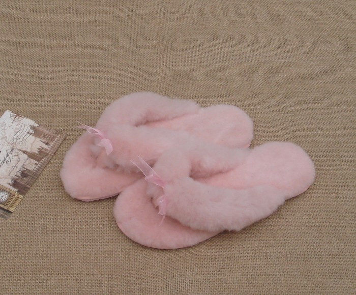 室内家居棉拖鞋纯羊毛真羊皮毛一体一字拖夹脚人字拖女棉拖鞋粉色