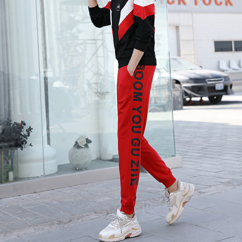 字母印花白色鬼步舞高腰长裤运动