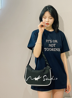 NOF studio 后背字母标语 拒绝喝酒情侣T恤 男女同款