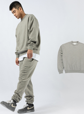 NOF studio 自主420克秋冬宽松休闲圆领加绒落肩美潮卫衣