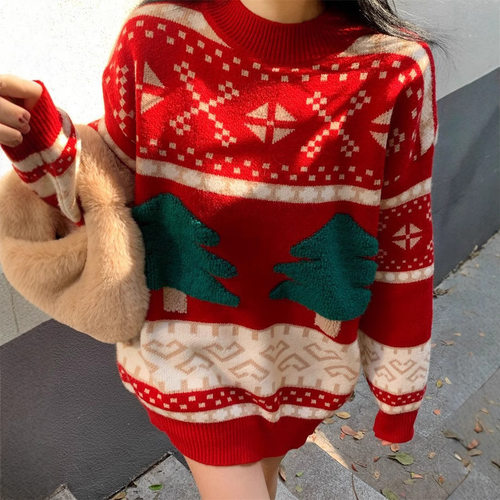 Christmas women's long sleeved knitted sweater Pullover