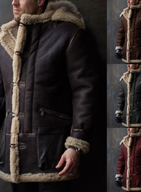 Europe America Winter Fur hooded men's jacket plush coat