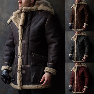 Europe America Winter Fur hooded men's jacket plush coat