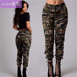 pants ladies high Autumn trousers女裤 camouflage waist women