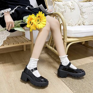 girl shoes Thick thin retro women leather soled