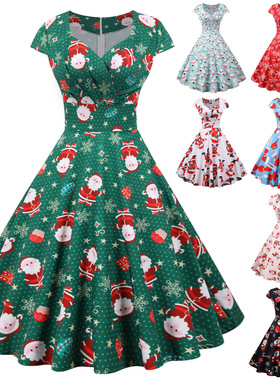 Women's Christmas outfit with stylish sleeves, retro dress
